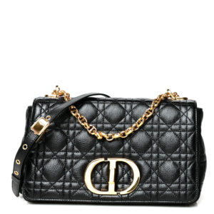 CHRISTIAN DIOR Calfskin Cannage Caro Bag Black.