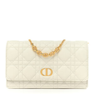 CHRISTIAN DIOR  Calfskin Caro Pouch with Chain Latte.