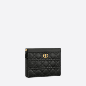 DIOR CARO ZIPPED POUCH WITH CHAIN Black.